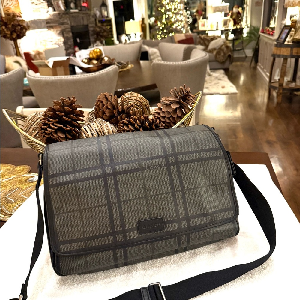 Coach Men's Checkered Messenger Bag - Black and Gray